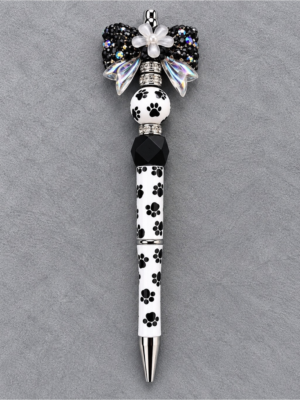 Handcrafted Black & White Paw Print Beaded Pen - Women Jewelry Accent